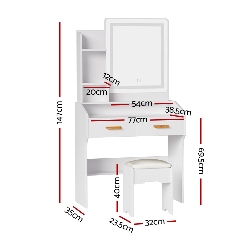 Dressing Table LED Makeup Mirror Stool Set Vanity Desk White