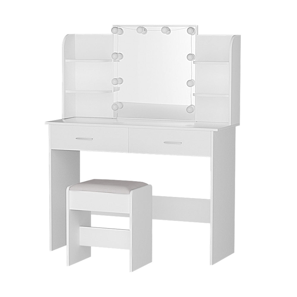 Dressing Table LED Makeup Mirror Stool Set 10 Bulbs Vanity Desk White
