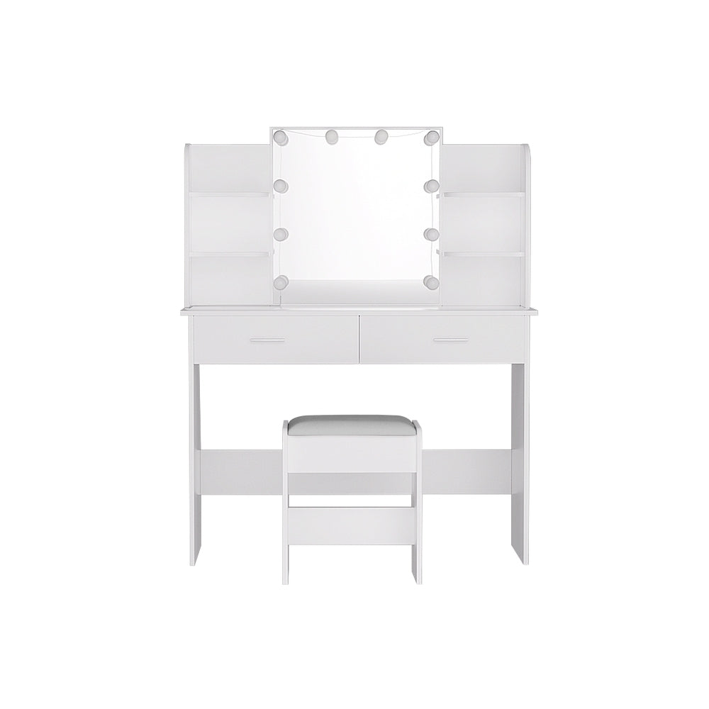 Dressing Table LED Makeup Mirror Stool Set 10 Bulbs Vanity Desk White
