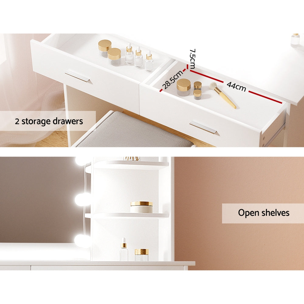 Dressing Table LED Makeup Mirror Stool Set 10 Bulbs Vanity Desk White