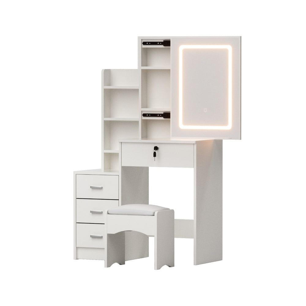 Dressing Table Vanity Desk Set Stool Led - White