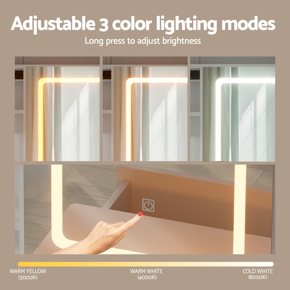 Dressing Table Vanity Desk Set Stool Led - White