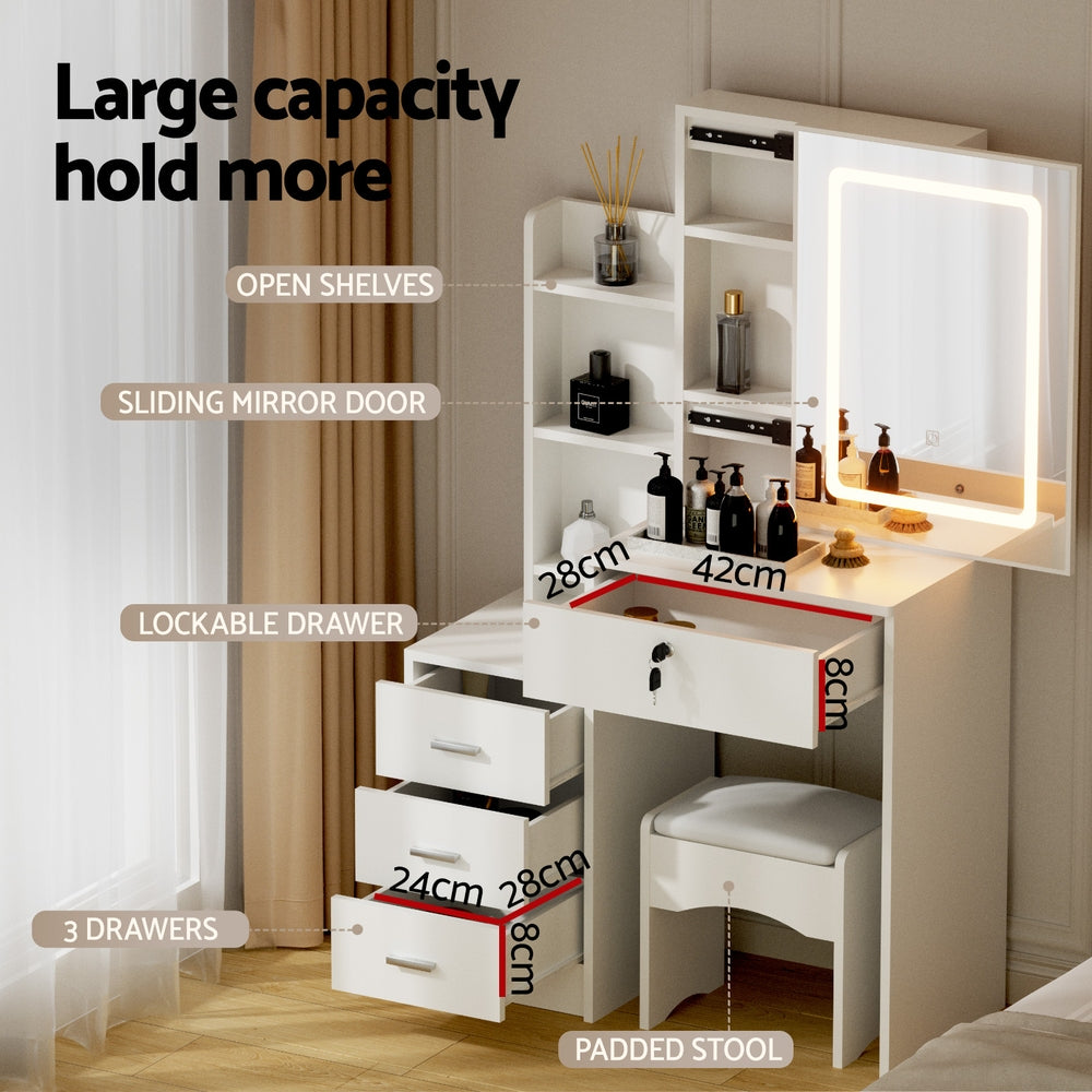 Dressing Table Vanity Desk Set Stool Led - White