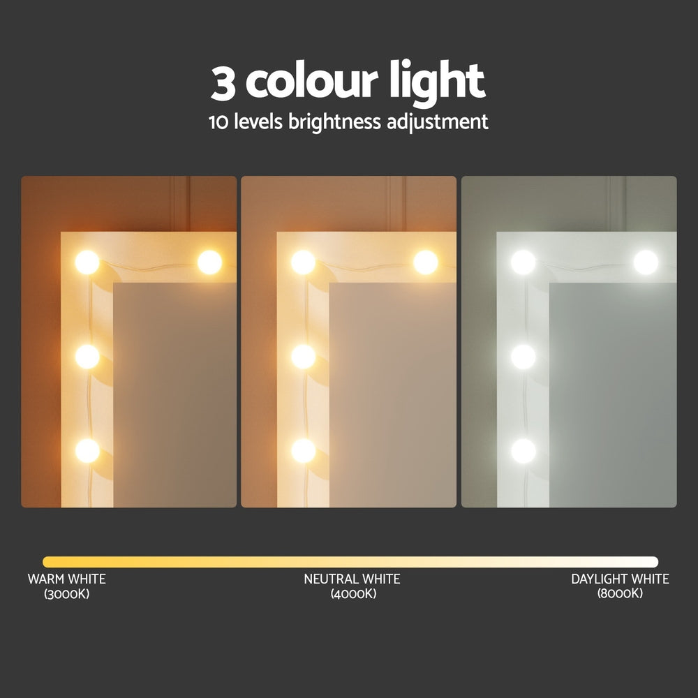 Dressing Table Vanity Desk Set Stool 10 Led Bulbs - White