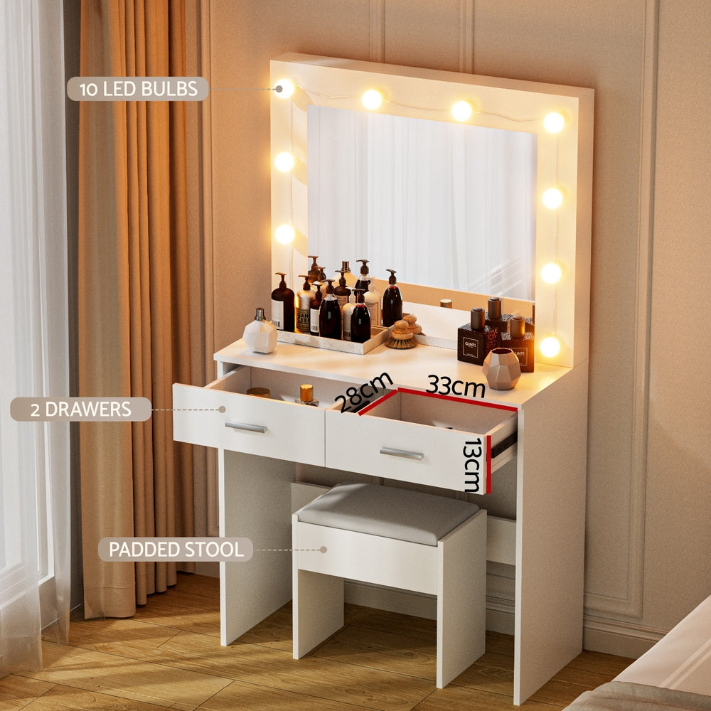 Dressing Table Vanity Desk Set Stool 10 Led Bulbs - White