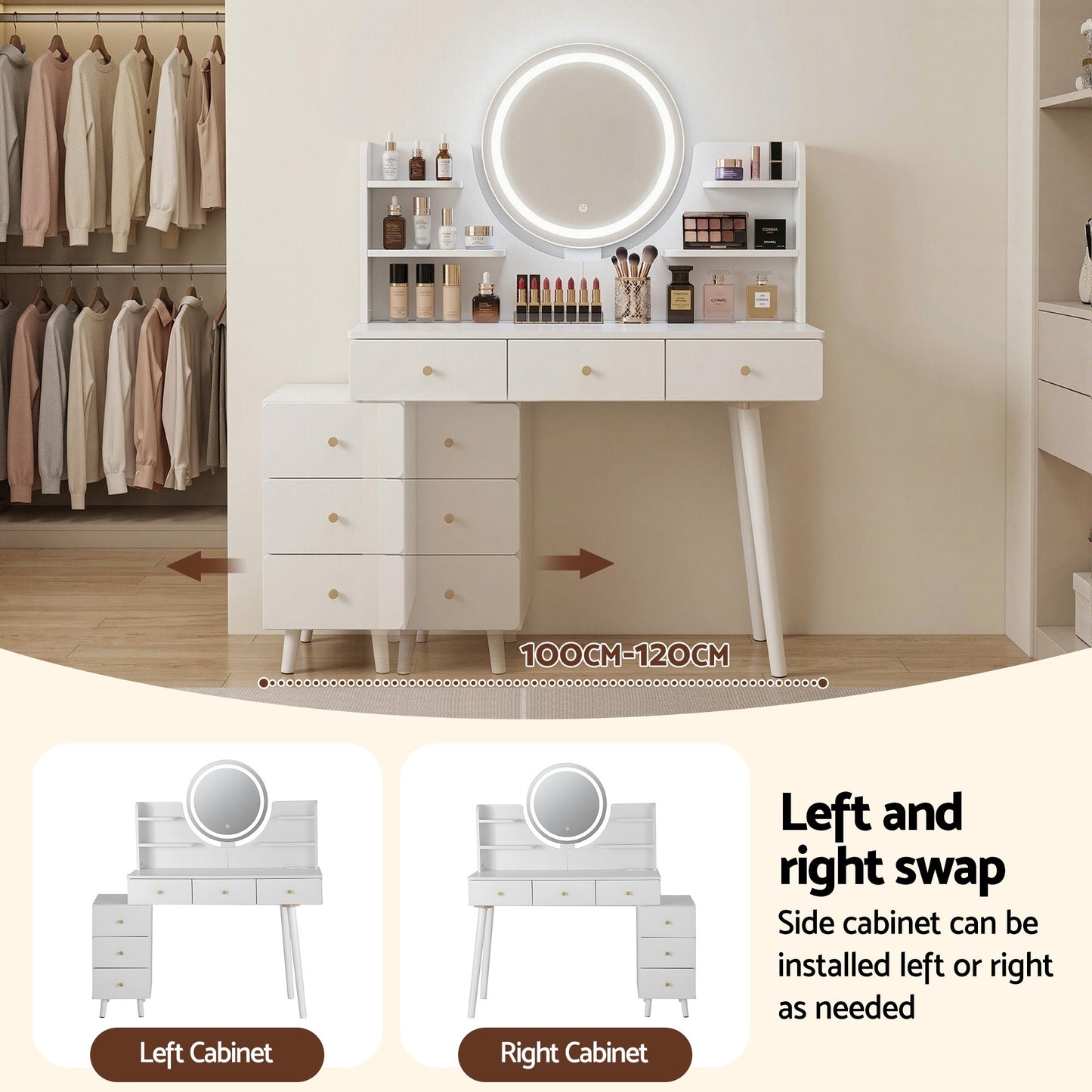 Dressing Table Vanity Desk LED Charging Station - White