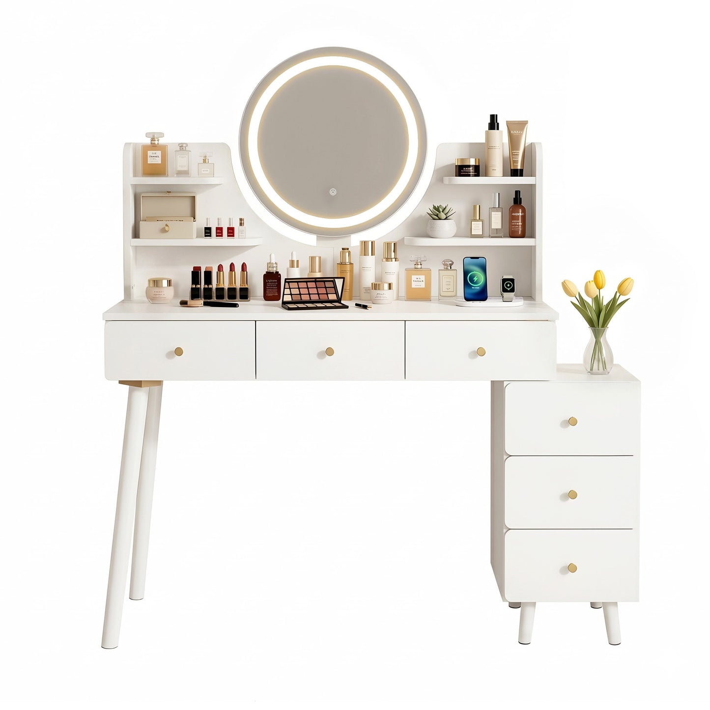 Dressing Table Vanity Desk LED Charging Station - White