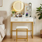 Dressing Table Vanity Desk Set Stool LED Charging Station - White