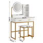 Dressing Table Vanity Desk Set Stool LED Charging Station - White