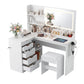 Dressing Table Corner Vanity Desk Set Stool LED Charging Station - White