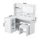 Dressing Table Corner Vanity Desk Set Stool LED Charging Station - White