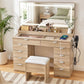 Dressing Table Makeup Vanity Desk Large LED Mirror 10 Drawers Power Outlet Hair Dryer Holder Hook Wood