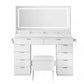 Dressing Table Makeup Vanity Desk Large LED Mirror 10 Drawers Power Outlet Hair Dryer Holder Hook White