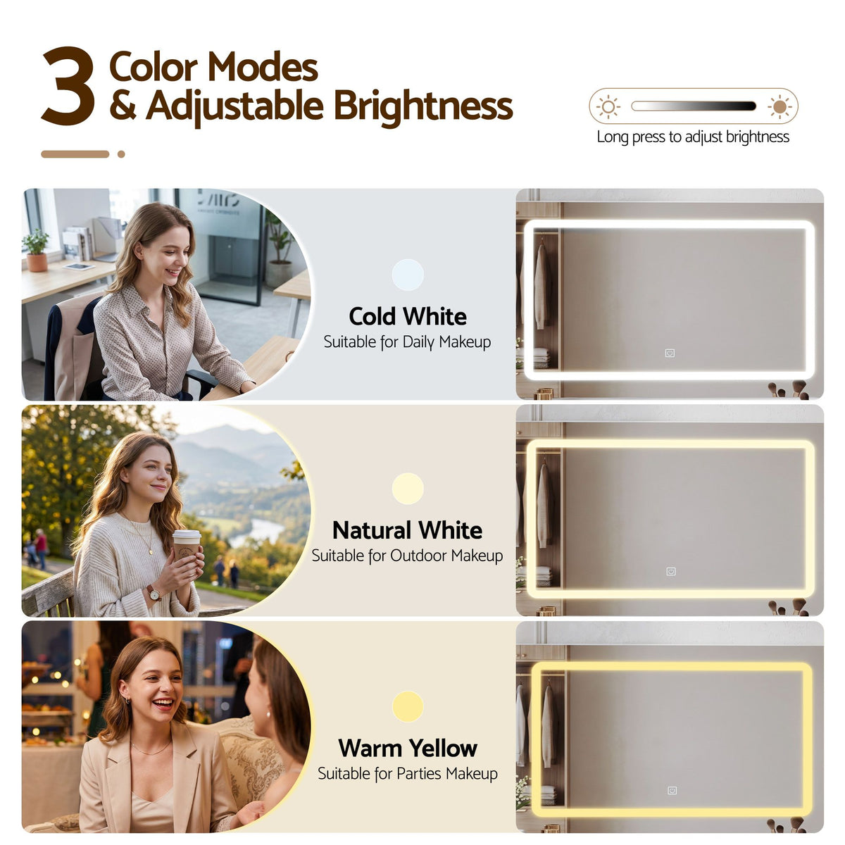 Dressing Table Makeup Vanity Desk Large LED Mirror 10 Drawers Power Outlet Hair Dryer Holder Hook White