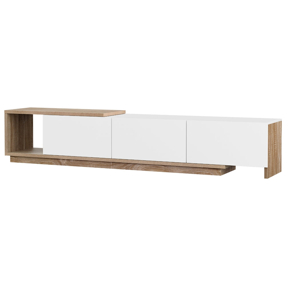 Neven TV Cabinet Entertainment Unit Stand Extendable - White and Oak