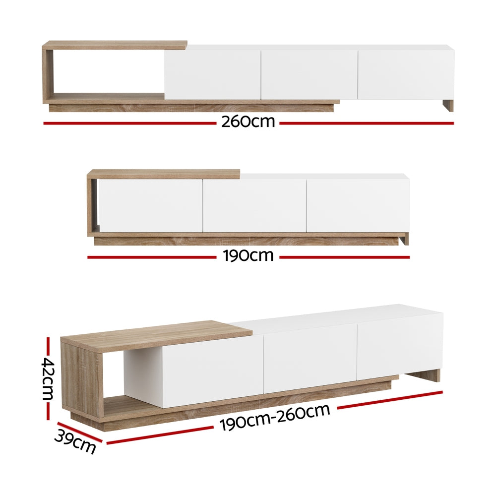 Neven TV Cabinet Entertainment Unit Stand Extendable - White and Oak