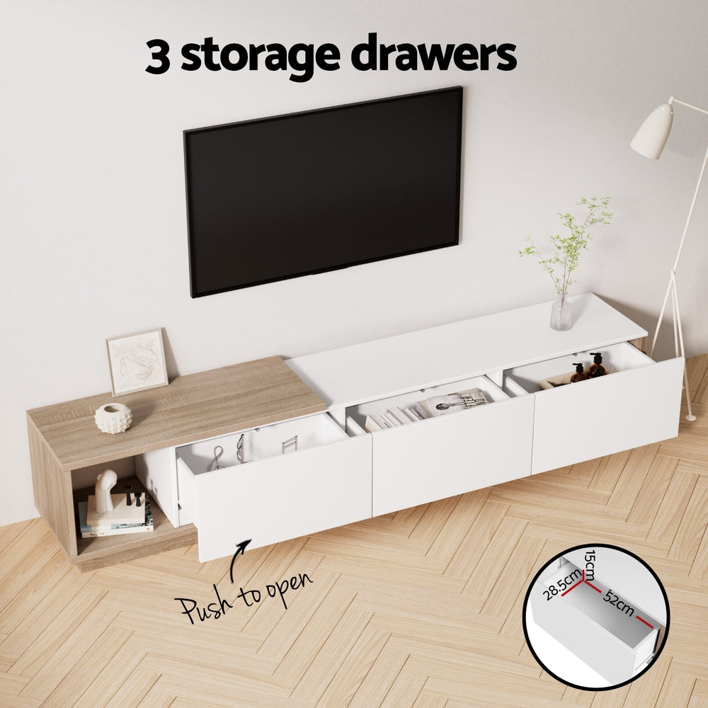 Neven TV Cabinet Entertainment Unit Stand Extendable - White and Oak