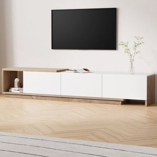 Neven TV Cabinet Entertainment Unit Stand Extendable - White and Oak