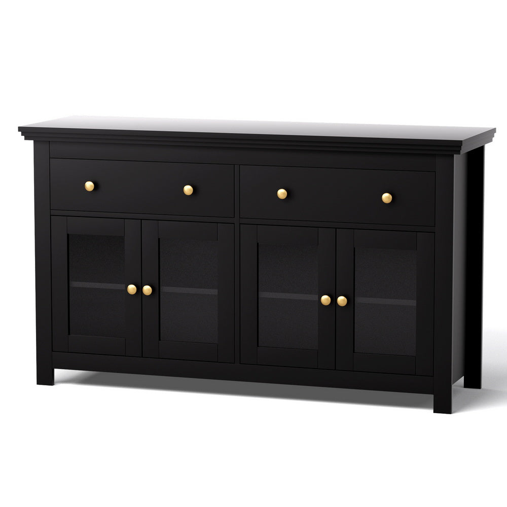 Winslow Buffet Sideboard Storage Cabinet Kitchen Cupboard Clear Door Drawer - Black