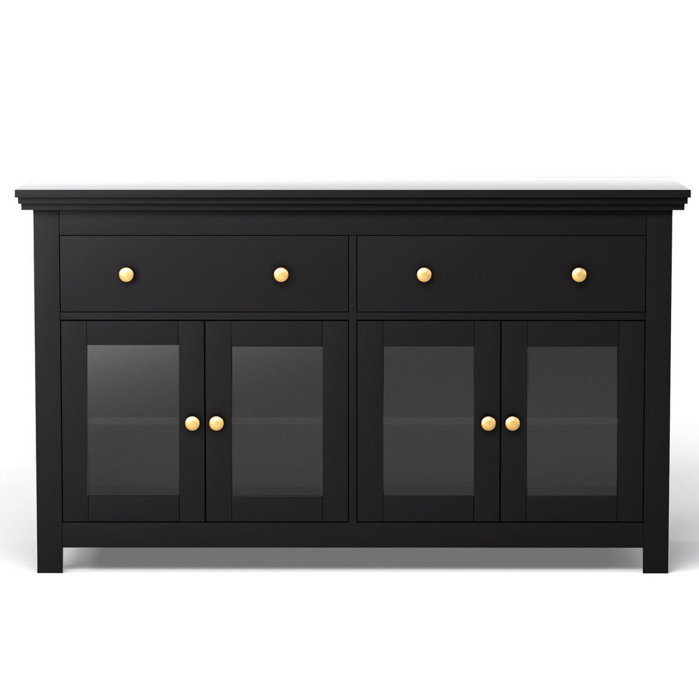 Winslow Buffet Sideboard Storage Cabinet Kitchen Cupboard Clear Door Drawer - Black