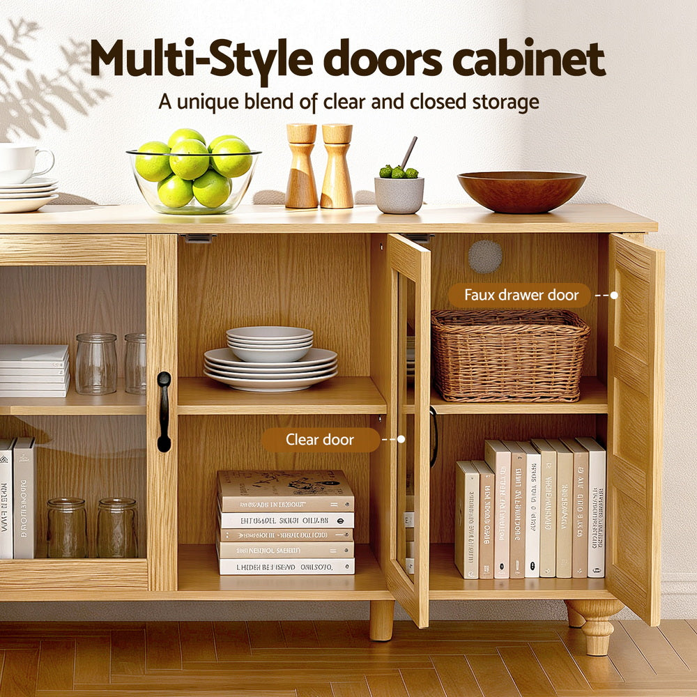 Waylon Buffet Sideboard Storage Cabinet Kitchen Cupboard Faux Drawer 150CM - Pine