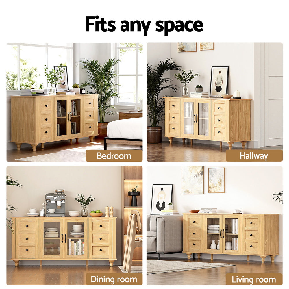 Waylon Buffet Sideboard Storage Cabinet Kitchen Cupboard Faux Drawer 150CM - Pine