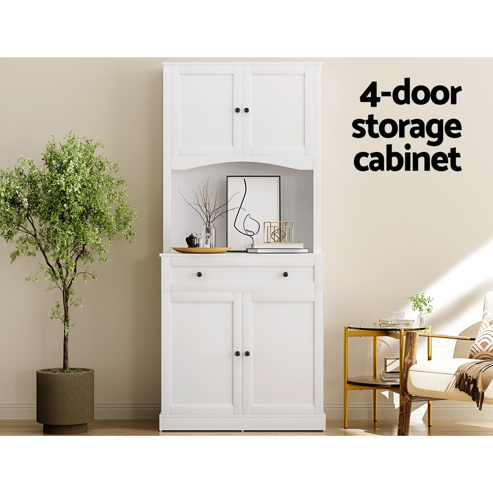 Cyprian Wooden Buffet Sideboard Cabinet Cupboard Pantry Storage Shelves Hutch - White