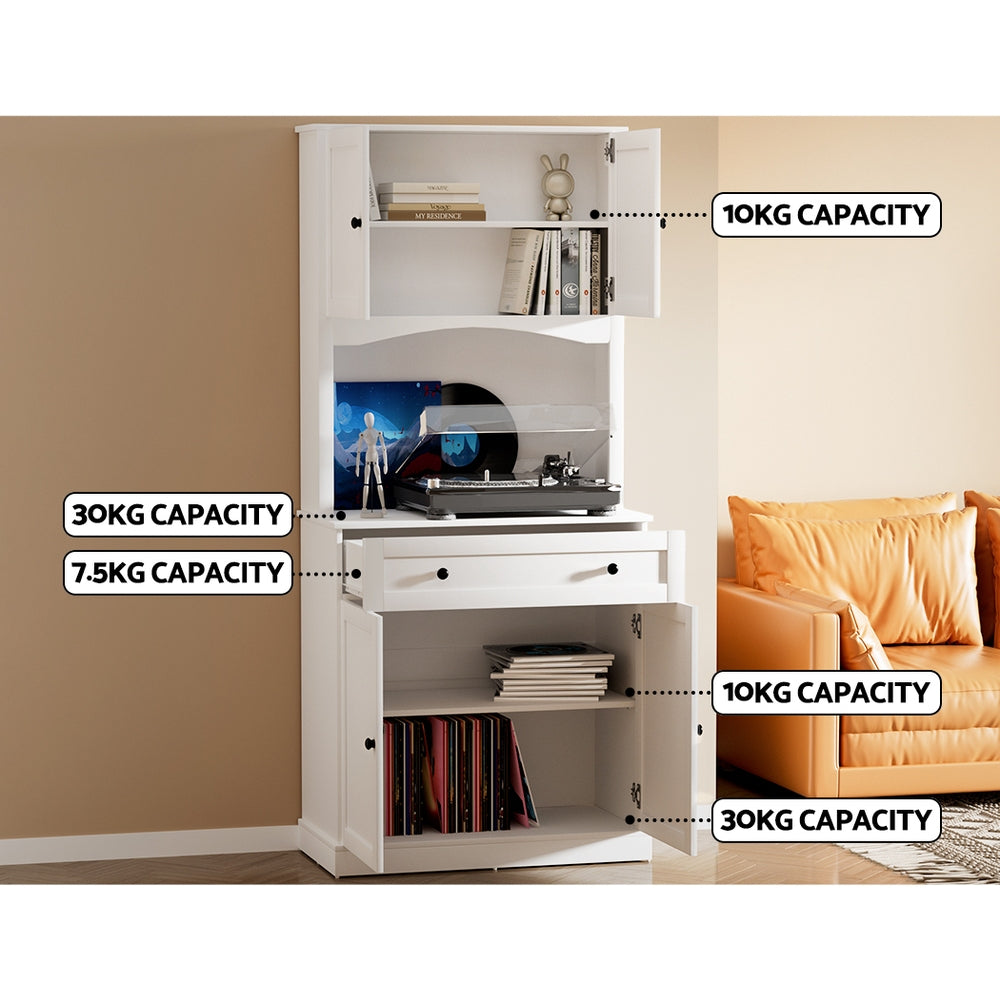 Cyprian Wooden Buffet Sideboard Cabinet Cupboard Pantry Storage Shelves Hutch - White