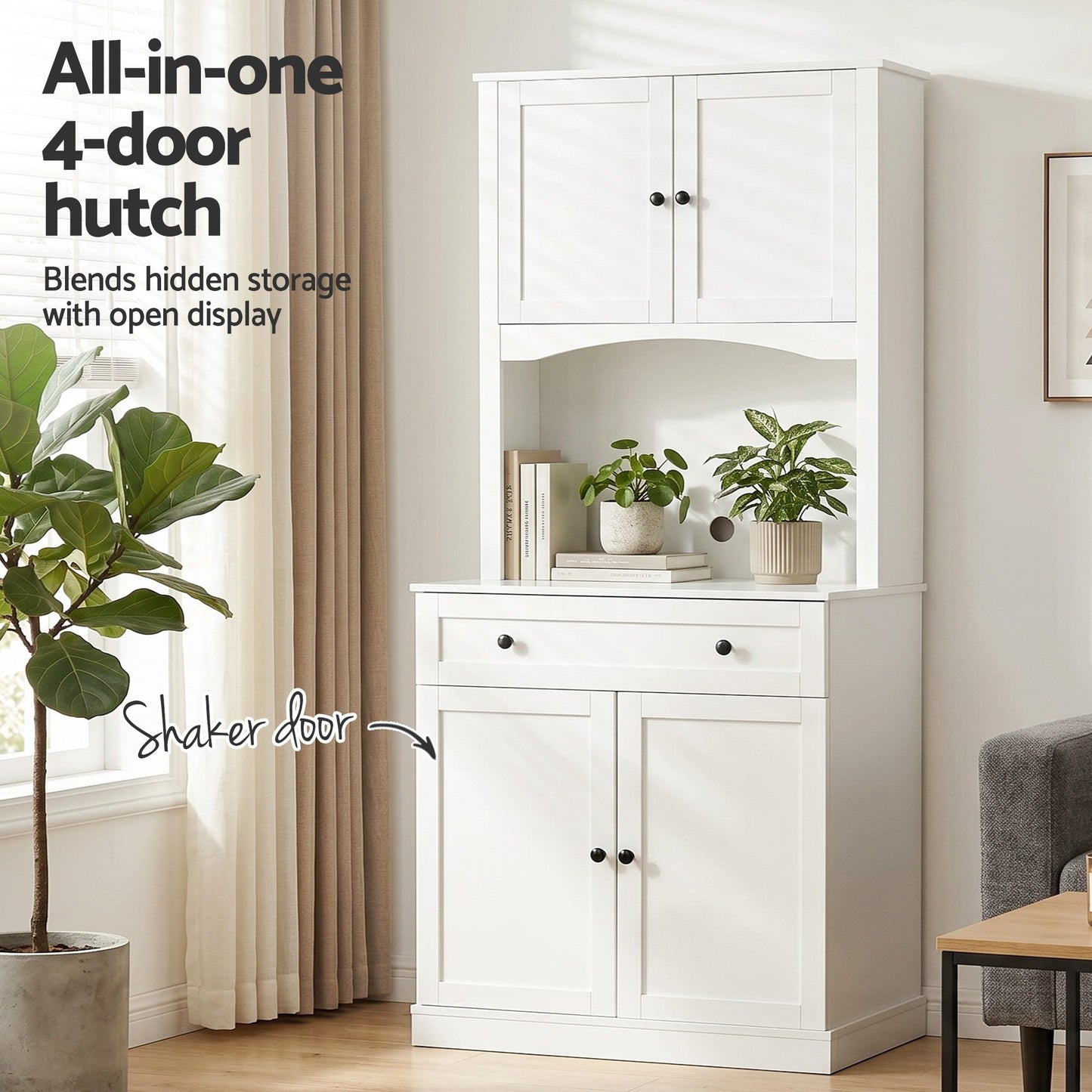 Set of 2 Cyprian Buffet Sideboard Hutch Pantry Cabinet Kitchen Storage - White