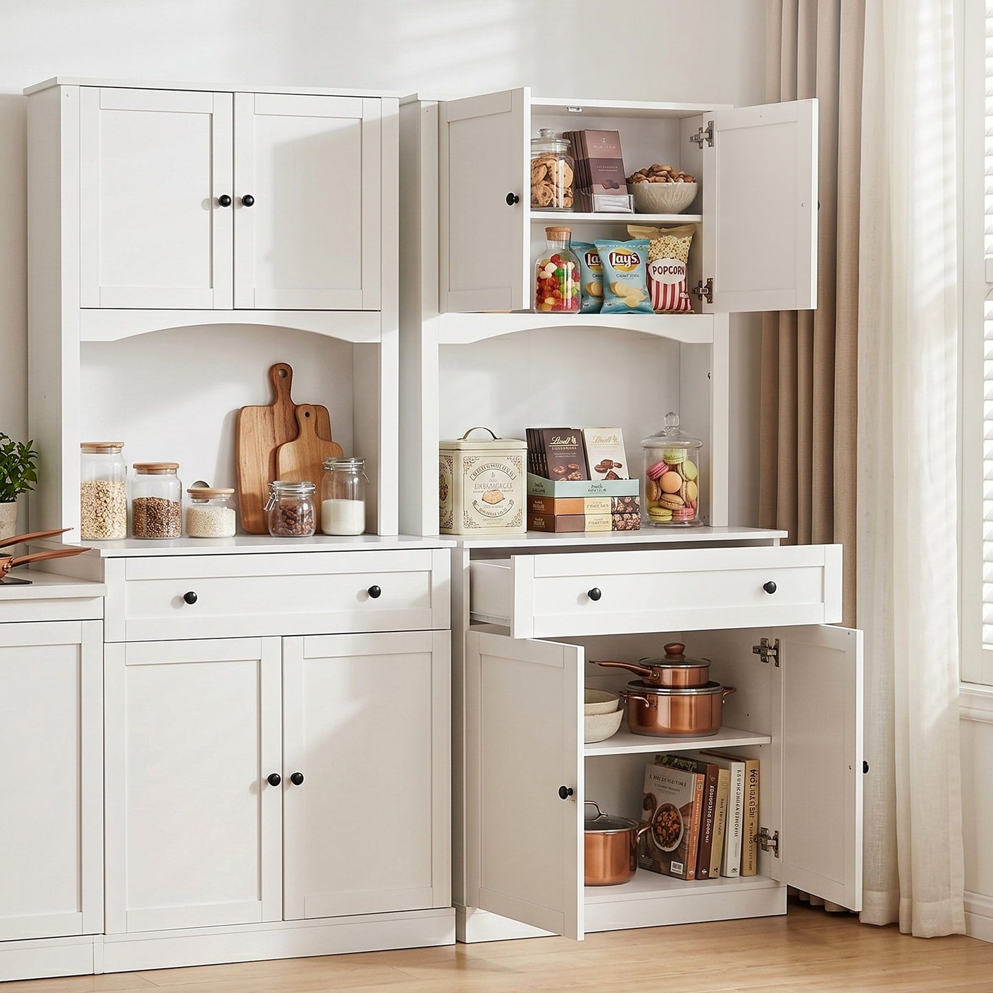 Set of 2 Cyprian Buffet Sideboard Hutch Pantry Cabinet Kitchen Storage - White