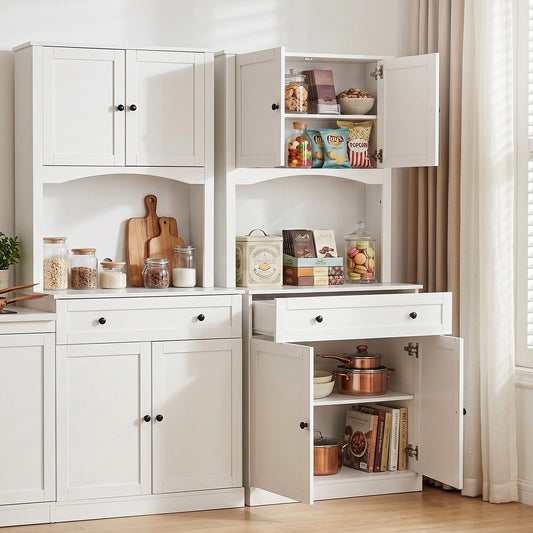 Set of 2 Cyprian Buffet Sideboard Hutch Pantry Cabinet Kitchen Storage - White