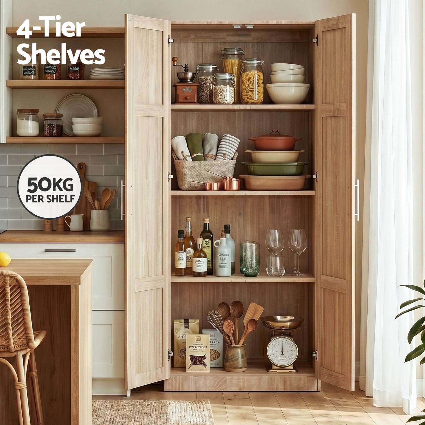 Set of 2 Brogan Buffet Sideboard Cabinet Pantry Hutch Kitchen Storage Organiser - Pine