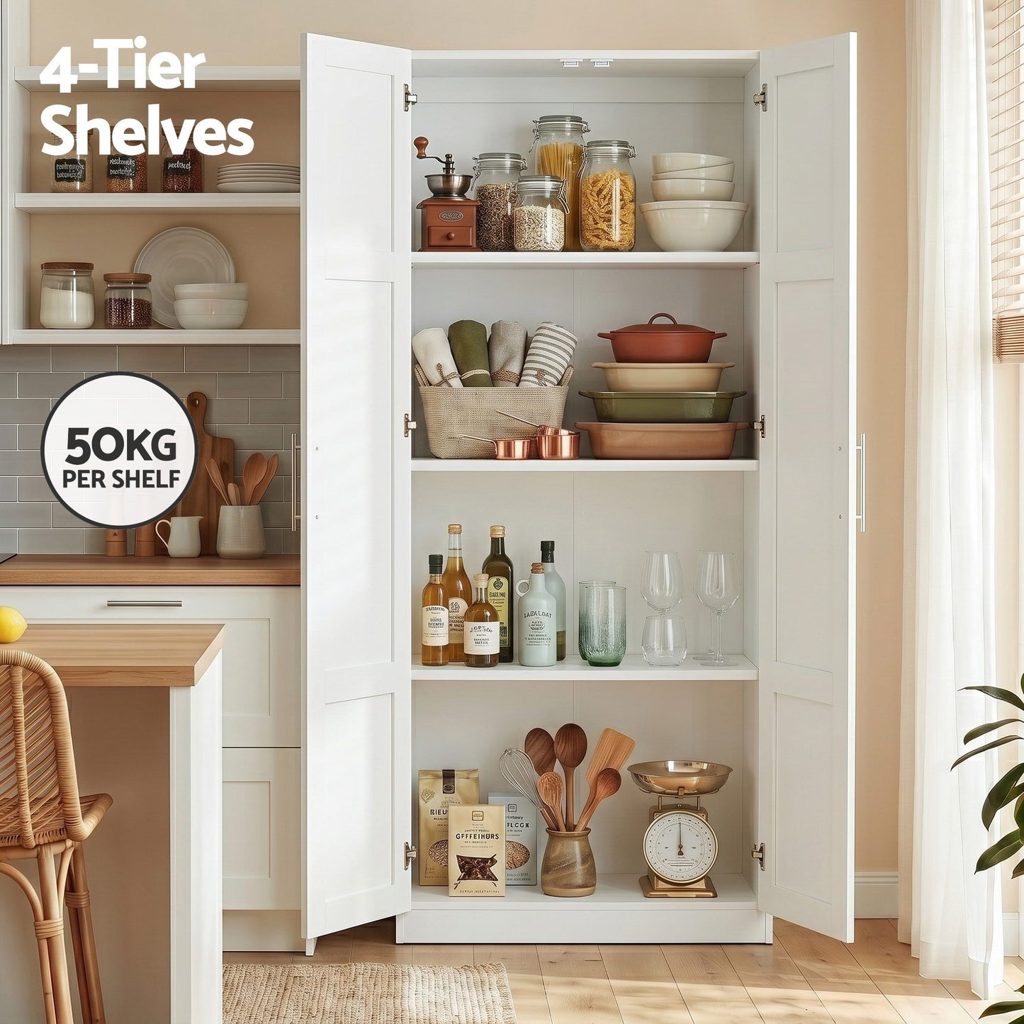 Set of 2 Brogan Buffet Sideboard Cabinet Pantry Hutch Kitchen Storage Organiser - White