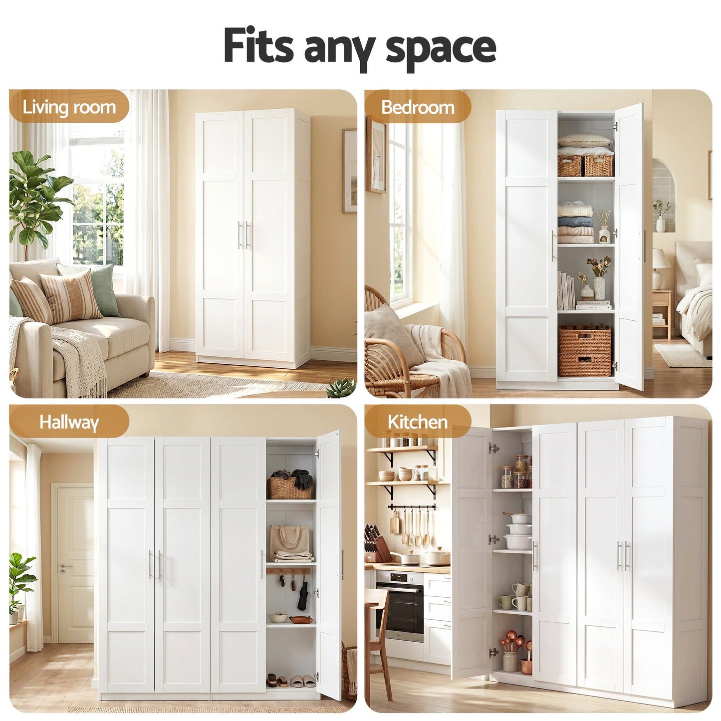 Set of 2 Brogan Buffet Sideboard Cabinet Pantry Hutch Kitchen Storage Organiser - White