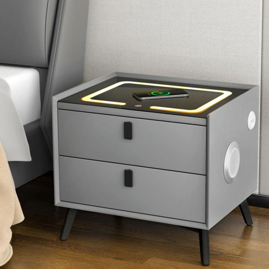 Brooks LED Bedside Table Smart with Wireless Charging Ports with 2 Drawers - Grey