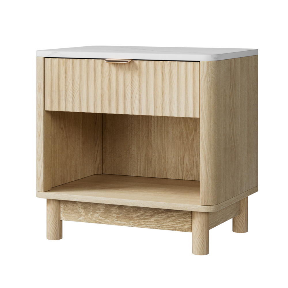 Elio Bedside Tables Nightstand 1 Drawer Shelves - Pine