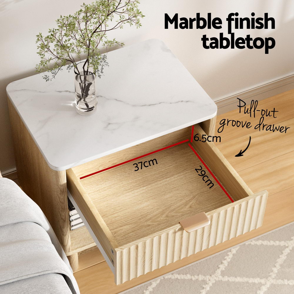 Elio Bedside Tables Nightstand 1 Drawer Shelves - Pine