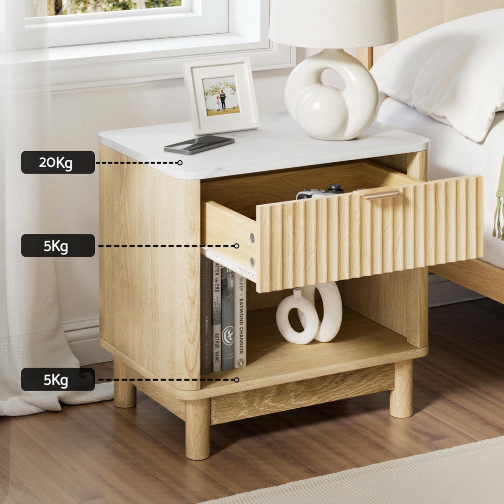 Elio Bedside Tables Nightstand 1 Drawer Shelves - Pine