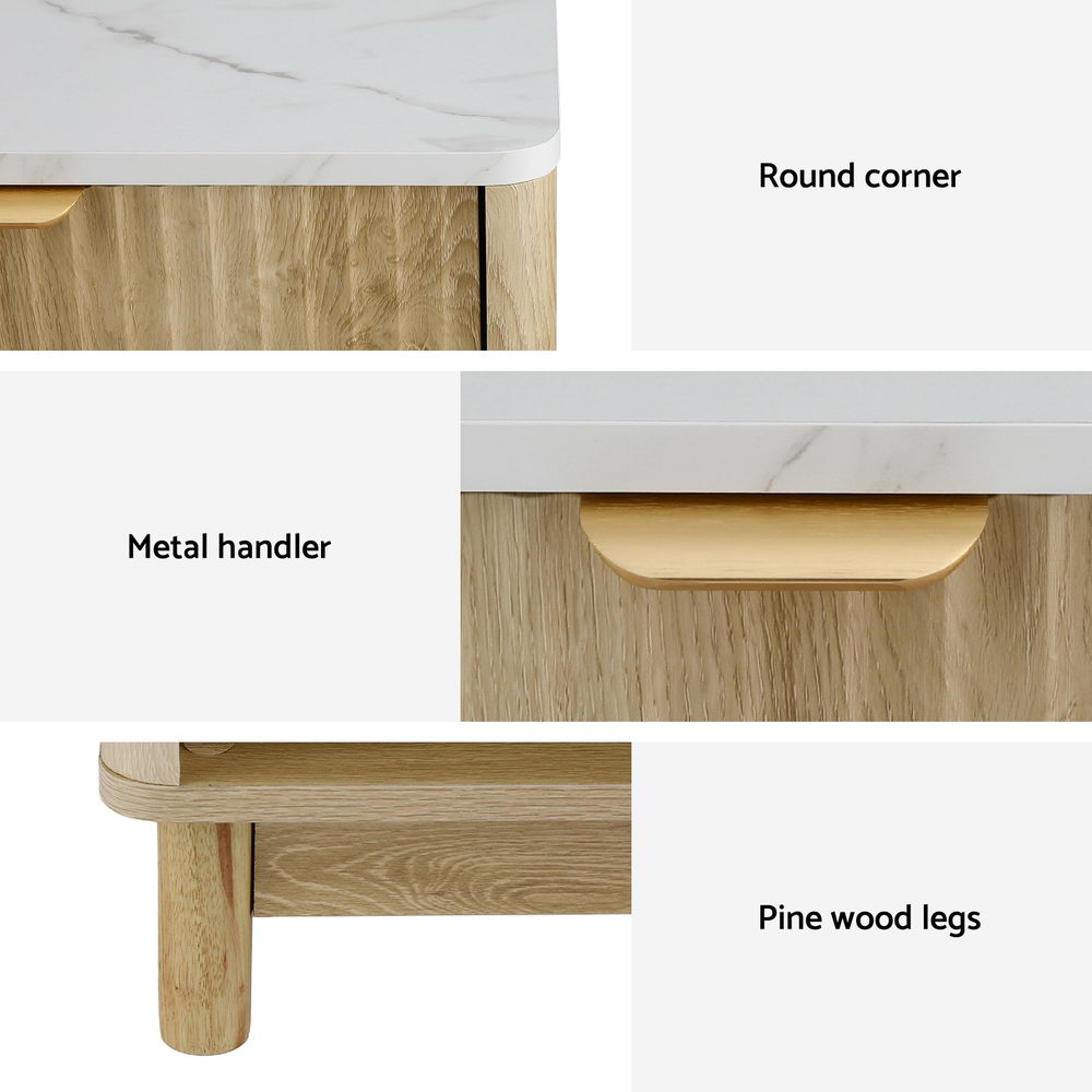 Elio Bedside Tables Nightstand 1 Drawer Shelves - Pine