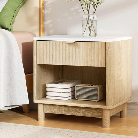 Elio Bedside Tables Nightstand 1 Drawer Shelves - Pine