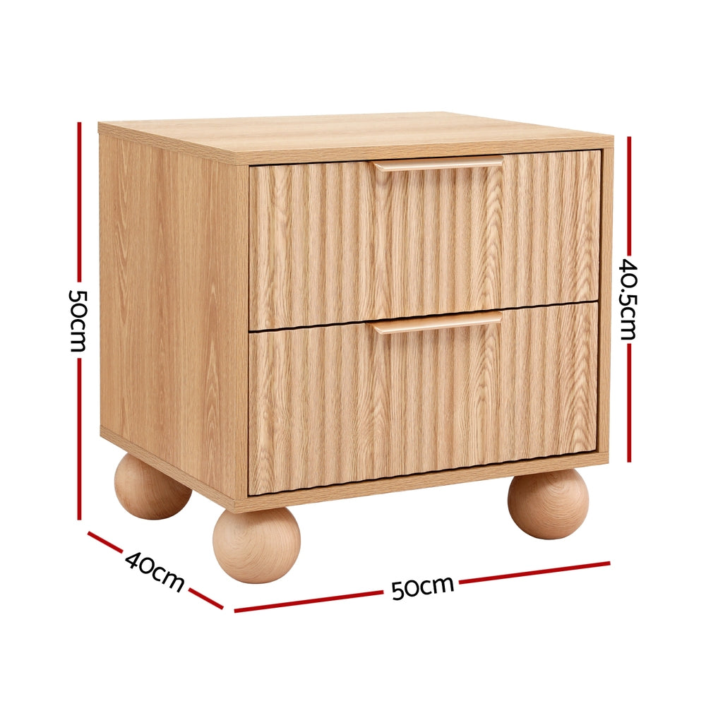 Elio Bedside Tables Rattan with 2 Drawers - Pine