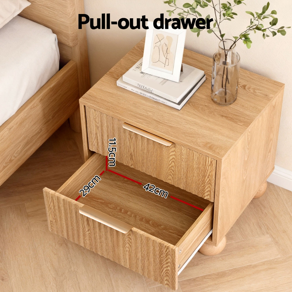 Elio Bedside Tables Rattan with 2 Drawers - Pine