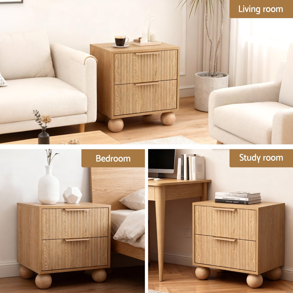 Elio Bedside Tables Rattan with 2 Drawers - Pine