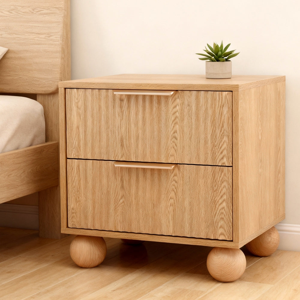 Elio Bedside Tables Rattan with 2 Drawers - Pine