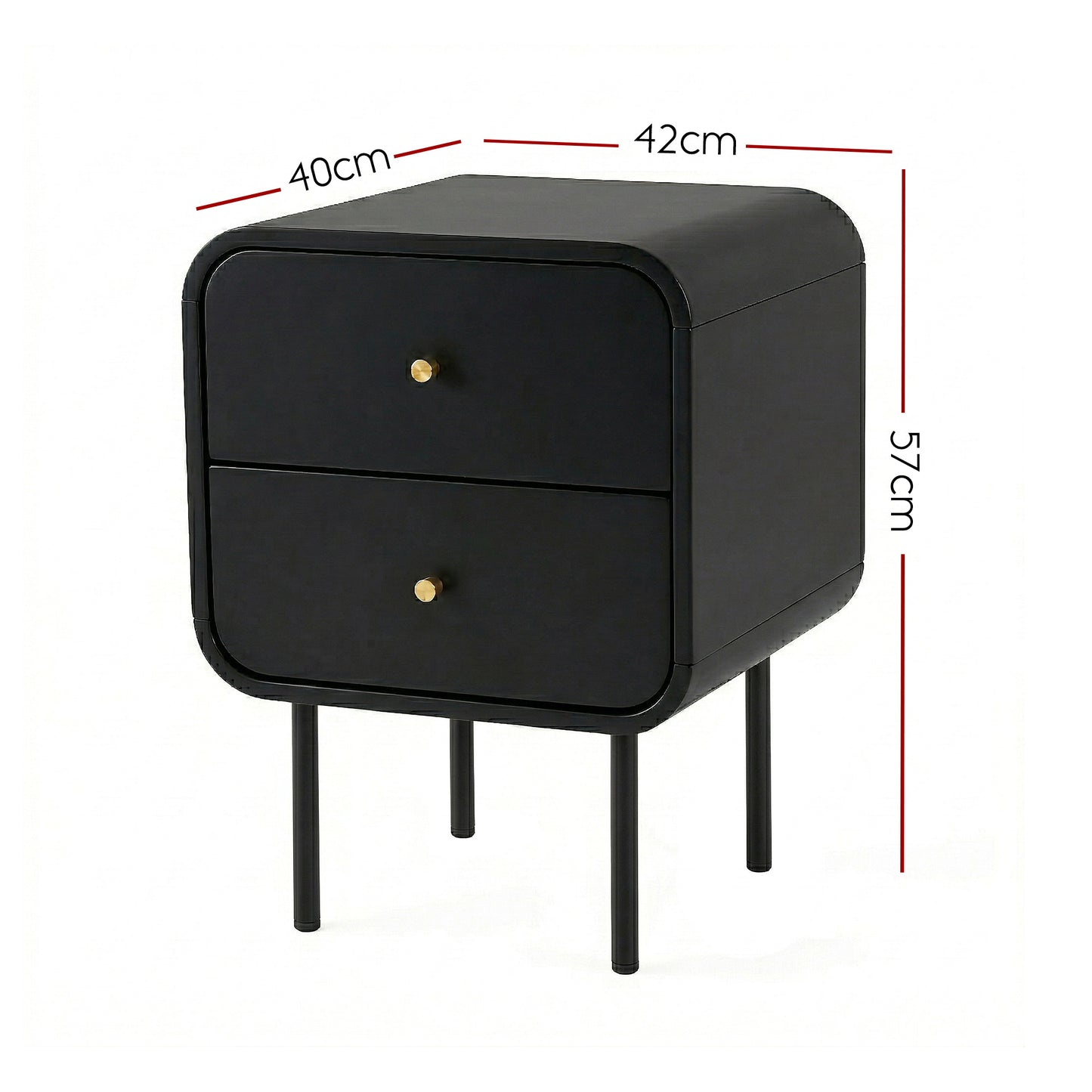 Skye Bedside Tables Side End Table Nightstand with 2 Drawers - Black
