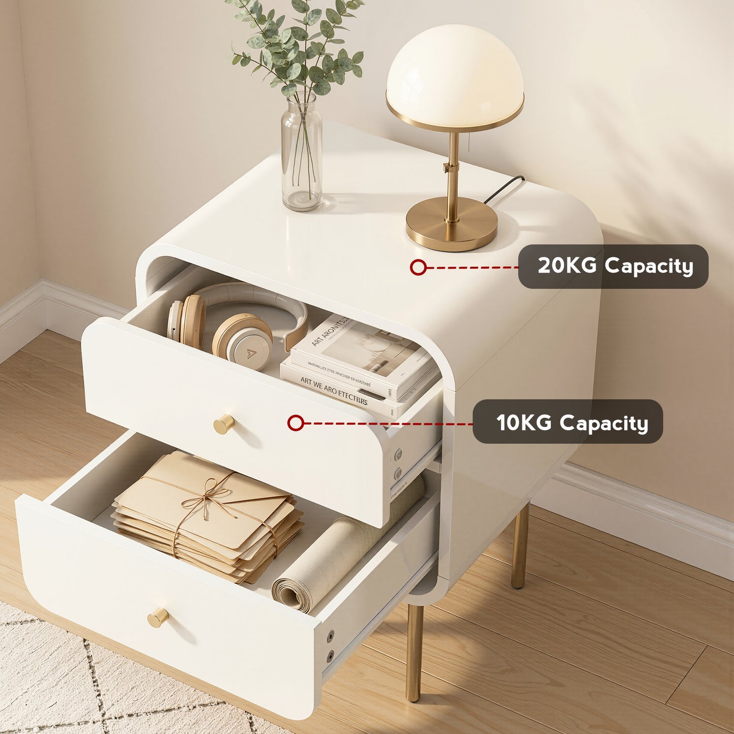 Skye Bedside Tables Side End Table Nightstand with 2 Drawers - White