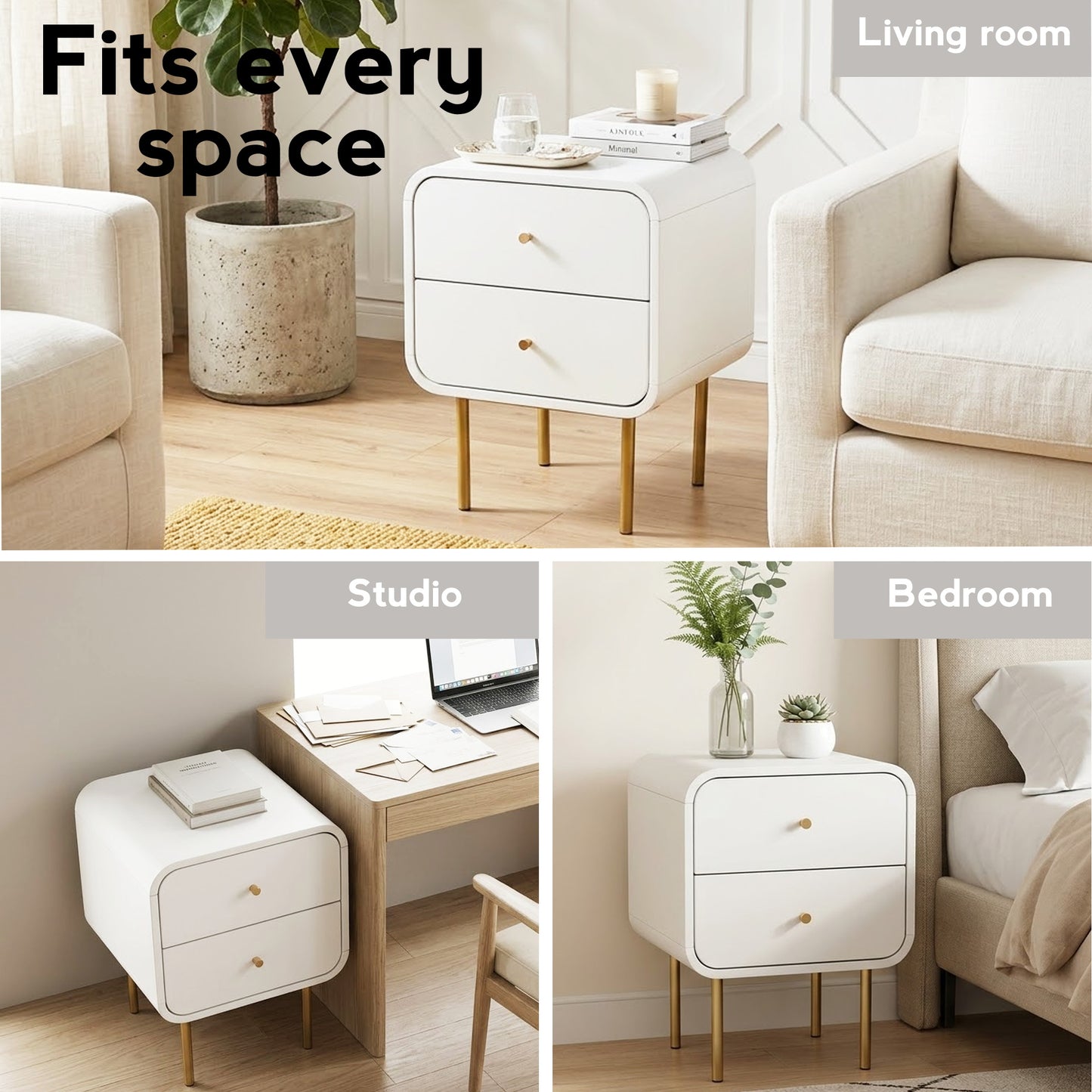 Skye Bedside Tables Side End Table Nightstand with 2 Drawers - White