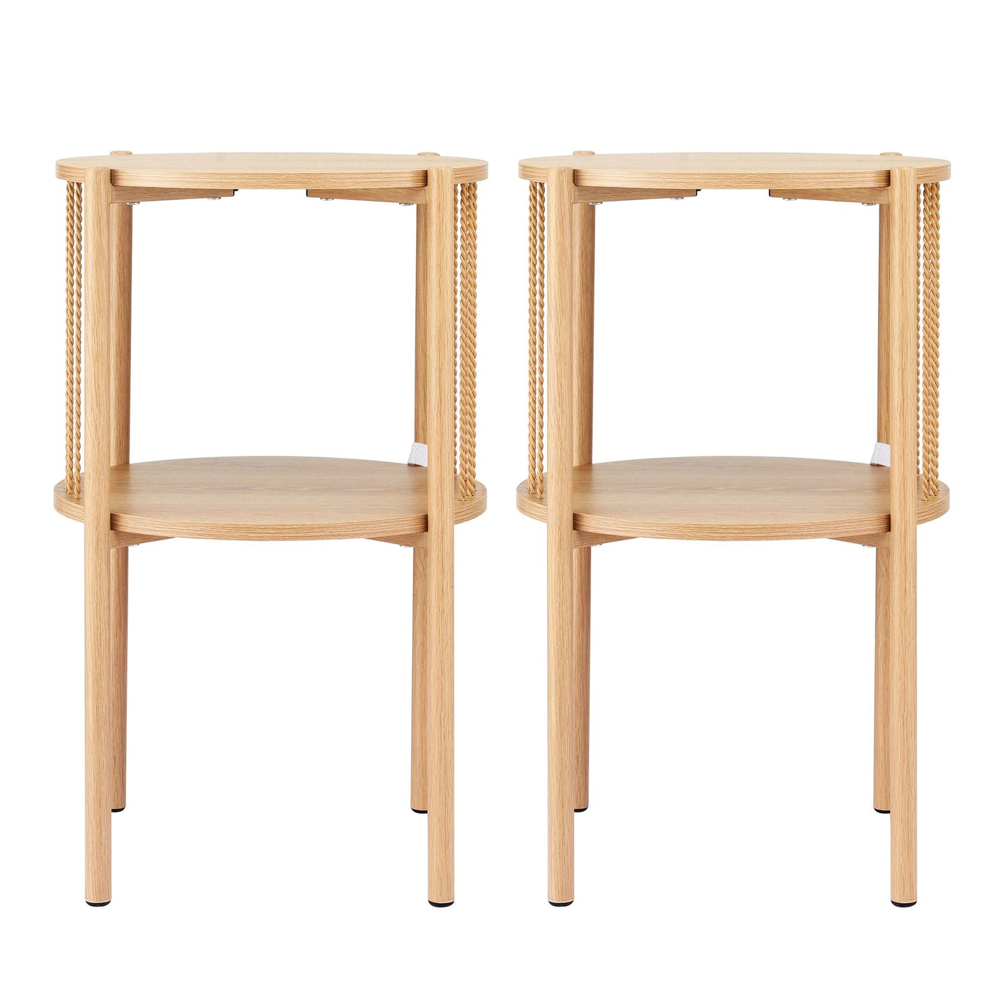 Iolani Set of 2 End Tables Coffee Table 2-Tier Round Wood
