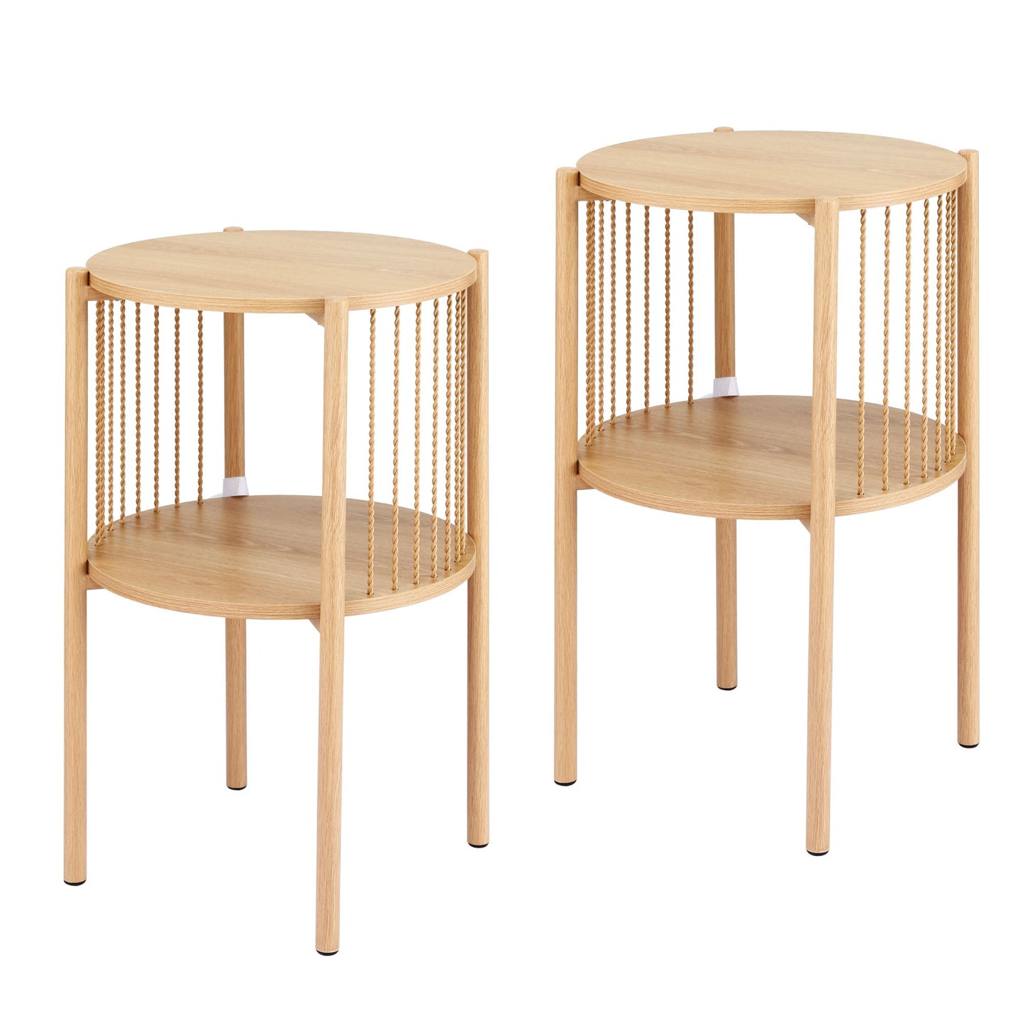 Iolani Set of 2 End Tables Coffee Table 2-Tier Round Wood