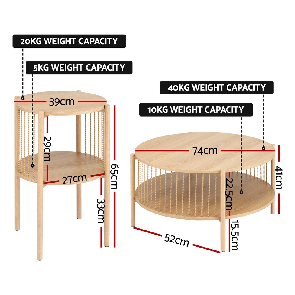 Ithara Coffee Table 2-Tier Round Wood